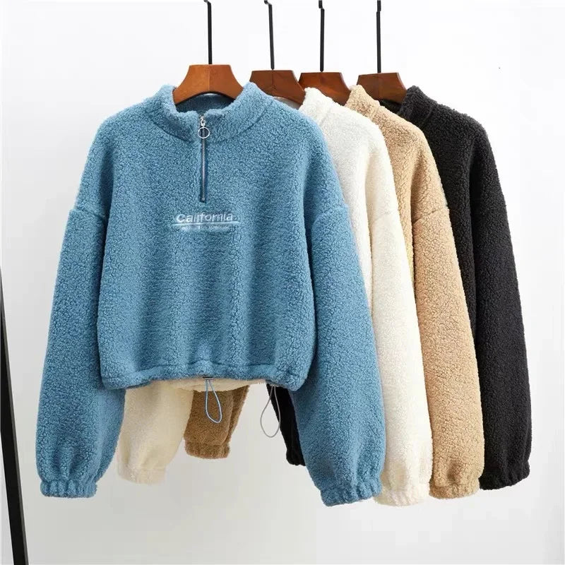 Women's Stand Neck Cropped Fleece Hoodie