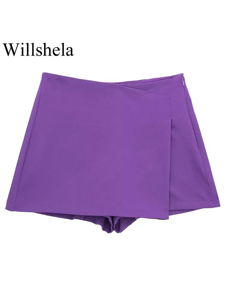 High-Rise Asymmetrical Skirted Shorts