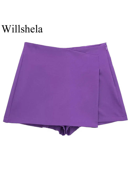 High-Rise Asymmetrical Skirted Shorts