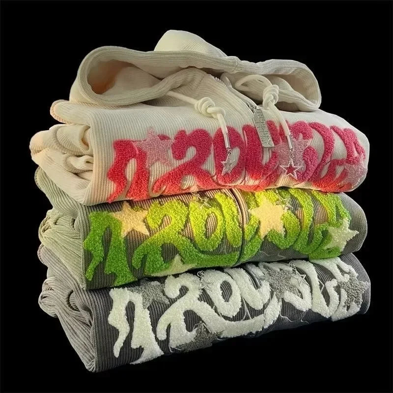 Women's Y2K Embroidery Zip Up Hoodie