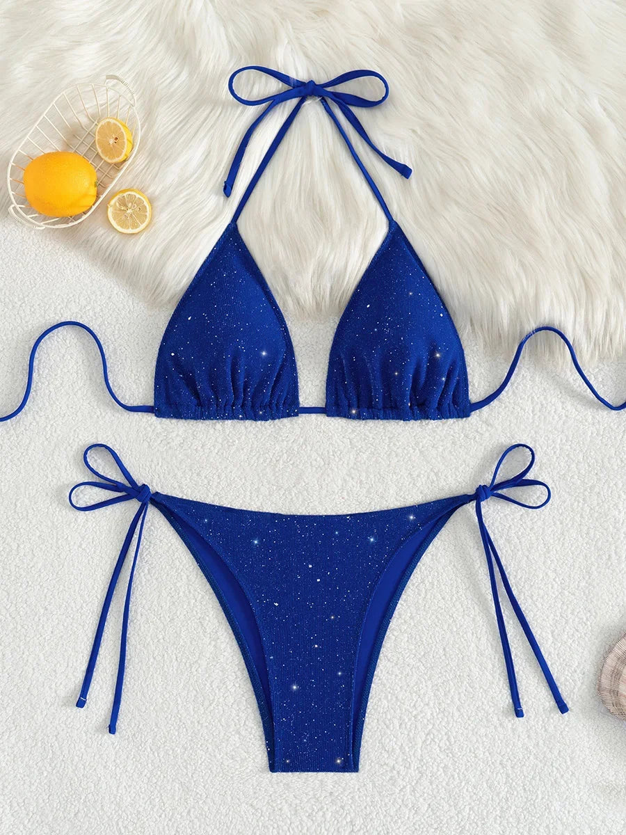 Women's Shiny Sparkling Strappy Bikini Set