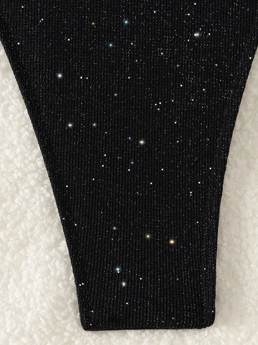 Women's Shiny Sparkling Strappy Bikini Set - Stellar Style