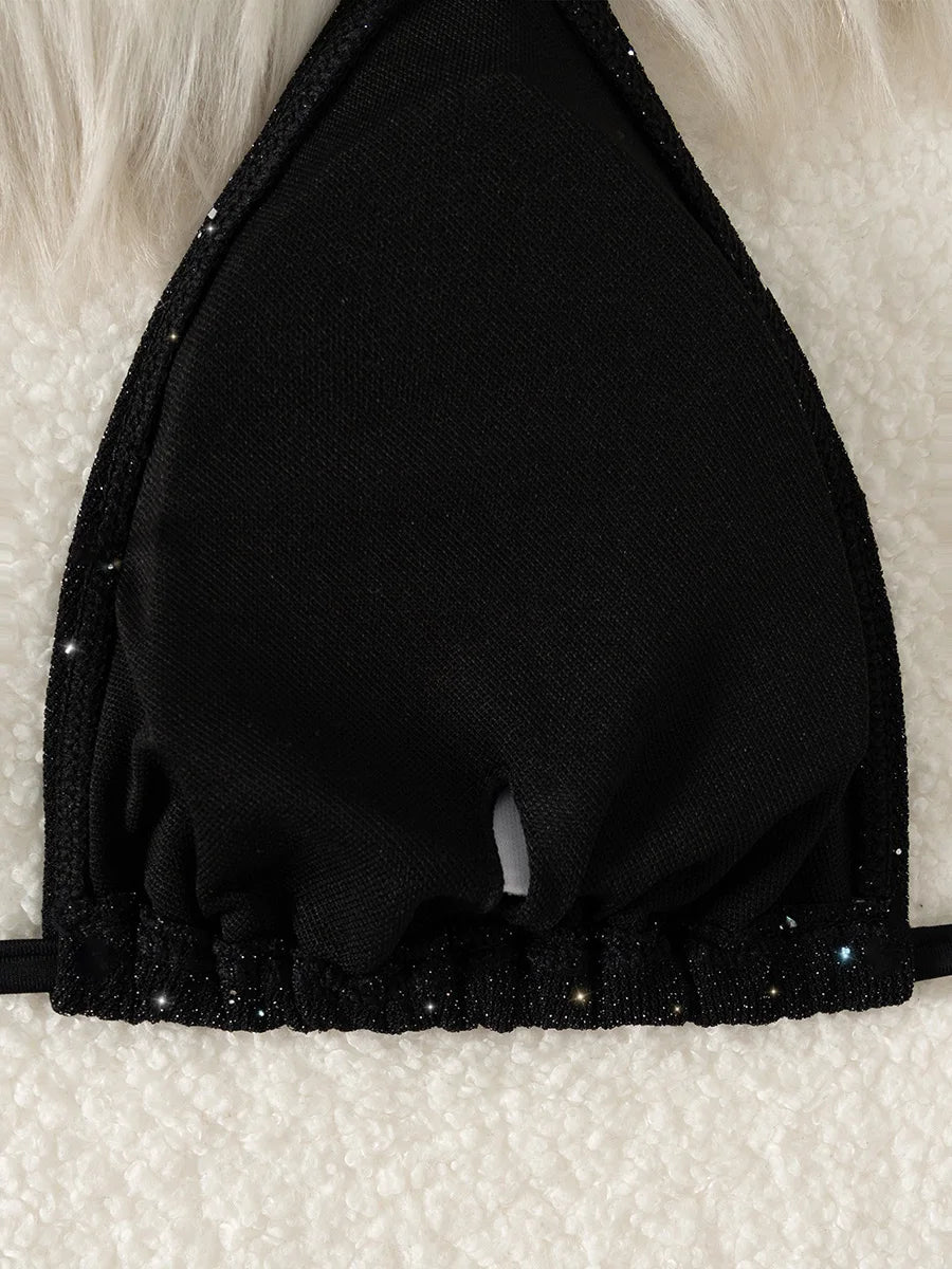 Women's Shiny Sparkling Strappy Bikini Set - Stellar Style