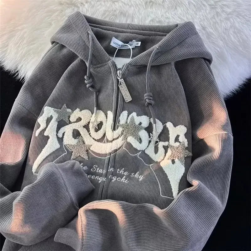Women's Y2K Embroidery Zip Up Hoodie