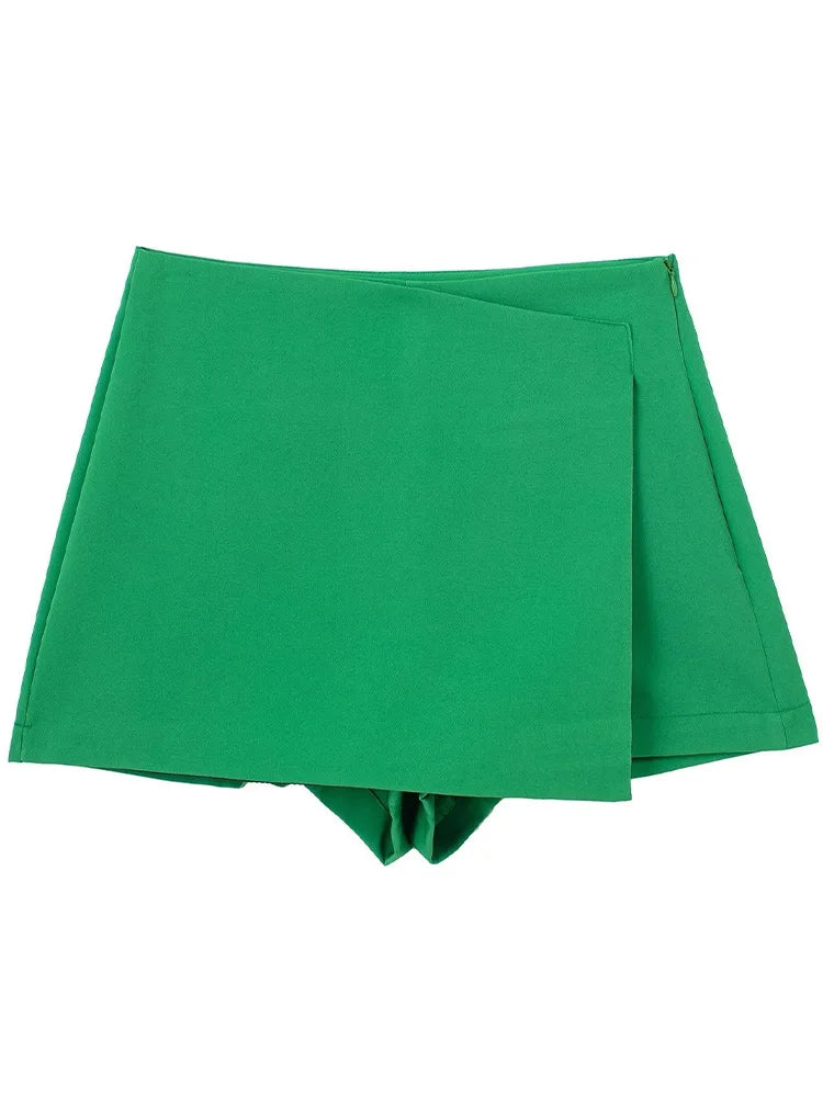 High-Rise Asymmetrical Skirted Shorts