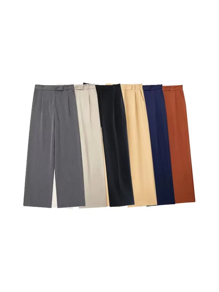 Vintage-Style Wide Leg Pants with Pockets