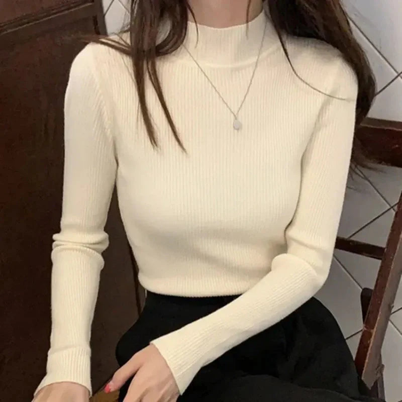 Slim-Fit Mock Neck Knit Sweater