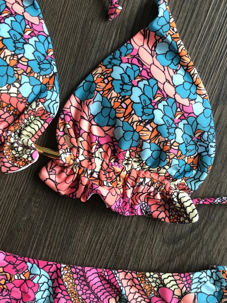 Women's Floral Print String Bikini Set - Stellar Style