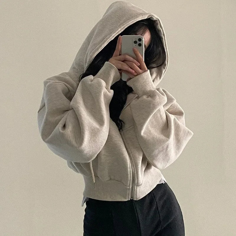 Women's Y2K Zip Up Crop Hoodie
