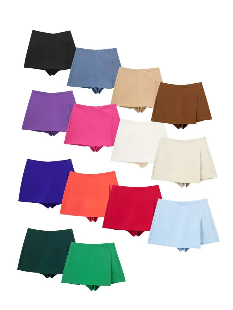 High-Rise Asymmetrical Skirted Shorts - Stellar Style