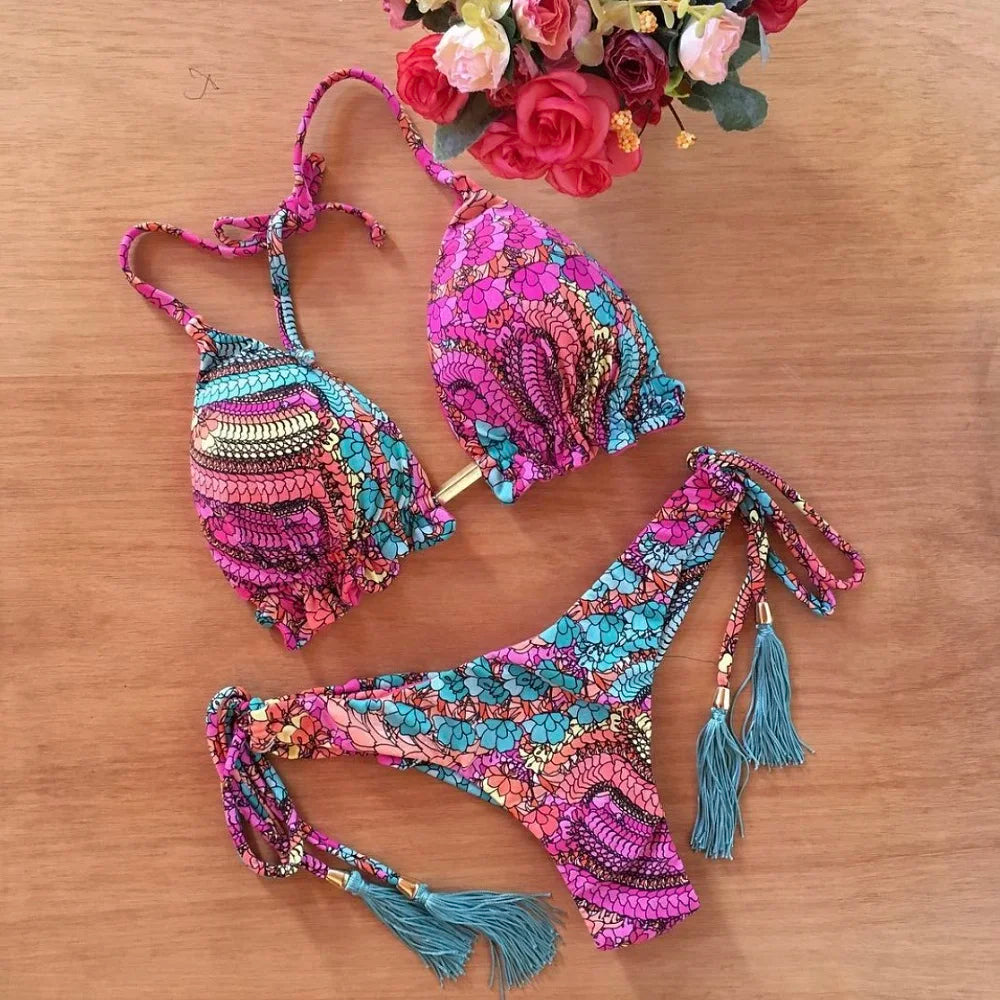 Women's Floral Print String Bikini Set