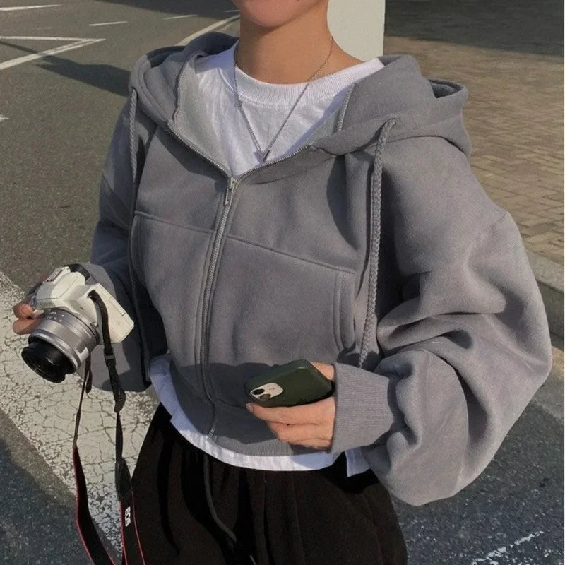 Women's Y2K Zip Up Crop Hoodie