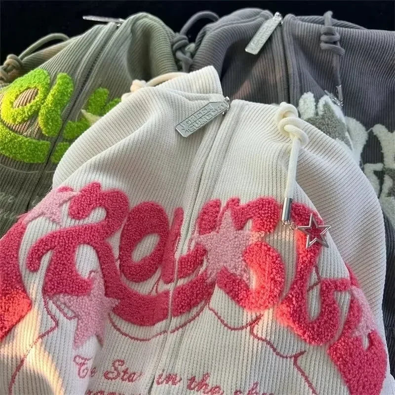 Women's Y2K Embroidery Zip Up Hoodie