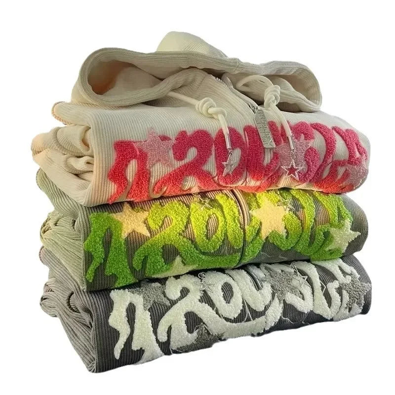 Women's Y2K Embroidery Zip Up Hoodie