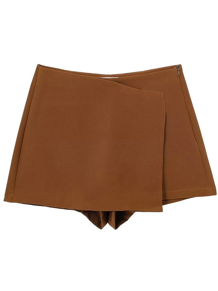 High-Rise Asymmetrical Skirted Shorts