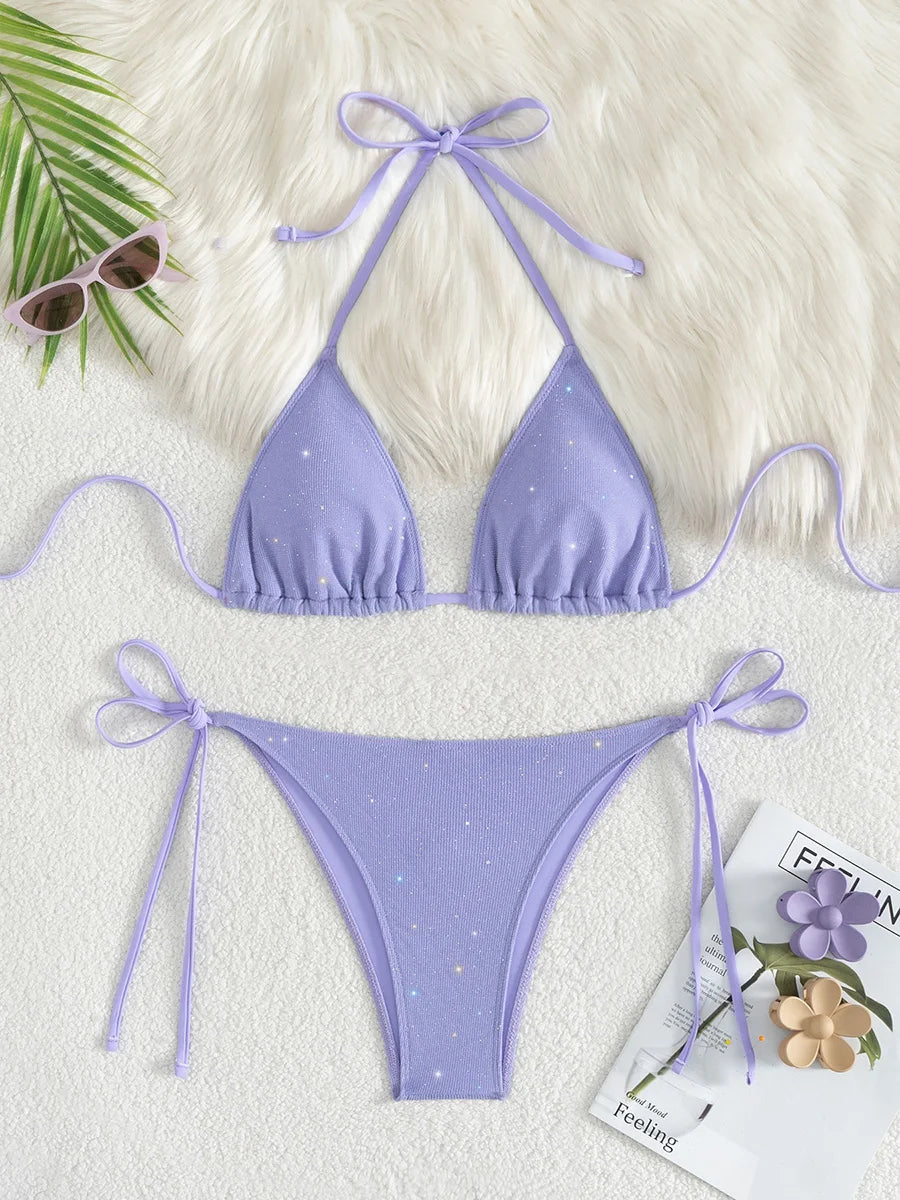 Women's Shiny Sparkling Strappy Bikini Set