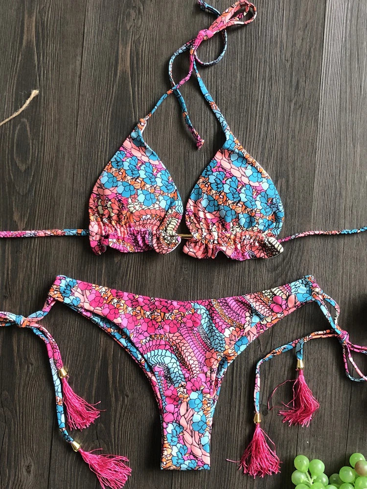 Women's Floral Print String Bikini Set - Stellar Style