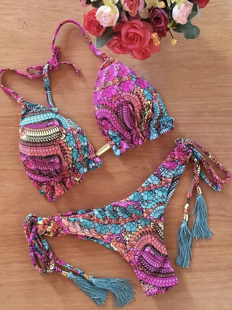 Women's Floral Print String Bikini Set